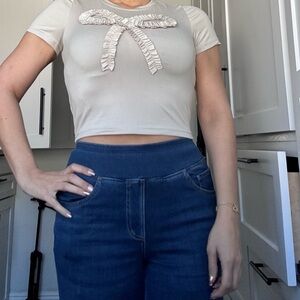 Cream Bow Detail Women's Top